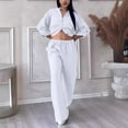 thumbnail image 4 of MIUOWANP Trendy Outfits for Women 2024 Womens Solid Color Retro Classic Versatile Minimalist Casual Cotton Linen Shirt Drawstring Wide Leg Plus Size Outfits Loungwear for Women Clearance , Size XXL White, 4 of 7