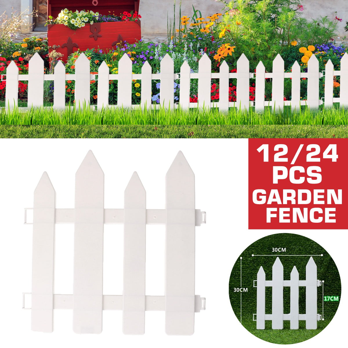 4 Brown Plastic Wooden Effect Lawn Border Edge Garden Edging Picket Fencing Set 