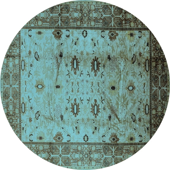 Ahgly Company Indoor Round Oriental Light Blue Industrial Area Rugs, 8' Round