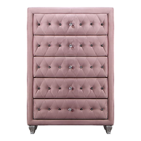 Furniture of America Breand Adult Glam 5-Drawer Vertical Dresser, Pink