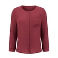 thumbnail image 4 of Hurxie 2 Piece Linen Set for Women Oversized Wrinkle Long Sleeve Button Down Shirts and Drawstring Shorts Beach Outfit Sets Wine,S, 4 of 5