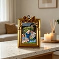 thumbnail image 1 of Gold Carved Photo Frame – Resin Bow Hanging Wall Frame with Stand 6 Shapes To Choose Versatile Tabletop & Wall Decor(C), 1 of 5