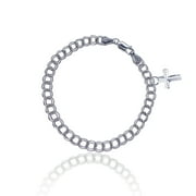 Decadence Sterling Silver Rhodium 12mm Cross Clear Swarovski Crystal 5.30mm x 7.25" Charm Bracelet