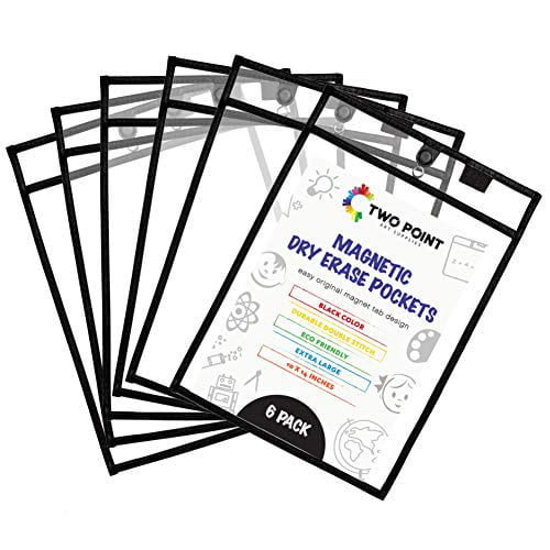 Job Ticket Holders Dry Erase Sleeves Teaching Supplies Dry Erase Sheets 6-Pack Magnetic Dry Erase Pockets by Two Point Fridge Whiteboard - Plastic Sleeves School Supplies for Teachers