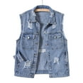 thumbnail image 2 of XFLWAM Women's Ripped Raw Cropped Denim Vest Sleeveless Button Front Jean Jacket Blue M, 2 of 9