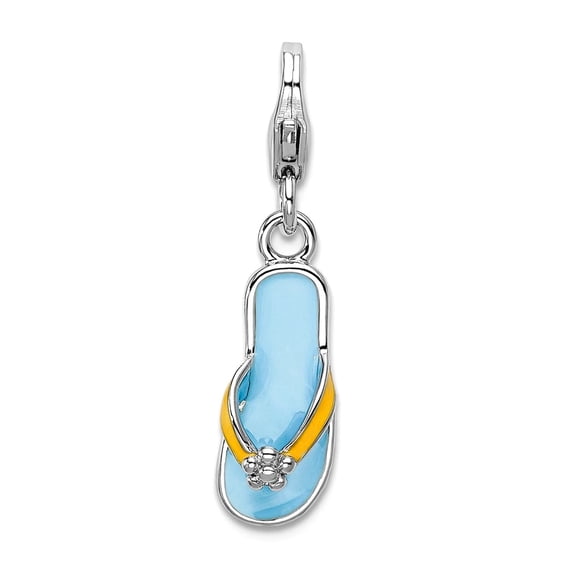 925 Sterling Silver Polished Fancy Lobster Closure Enameled 3-d Flower Flip Flop With Lobster Clasp Charm 27x7mm Wide Pe