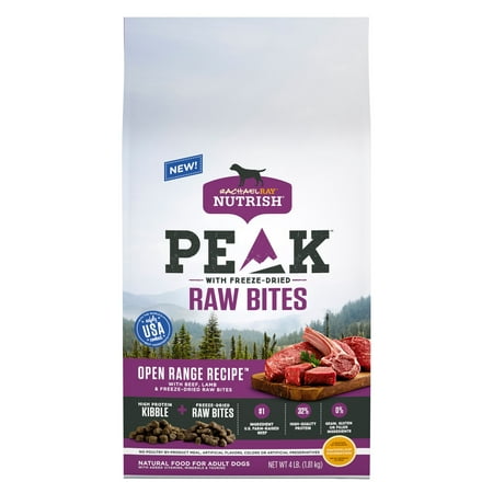 Rachael Ray Nutrish PEAK Natural Grain Free Dog Food with Freeze Dried Raw Bites, Open Range Recipe with Beef & Lamb, (Best Meat Grinder For Raw Dog Food)