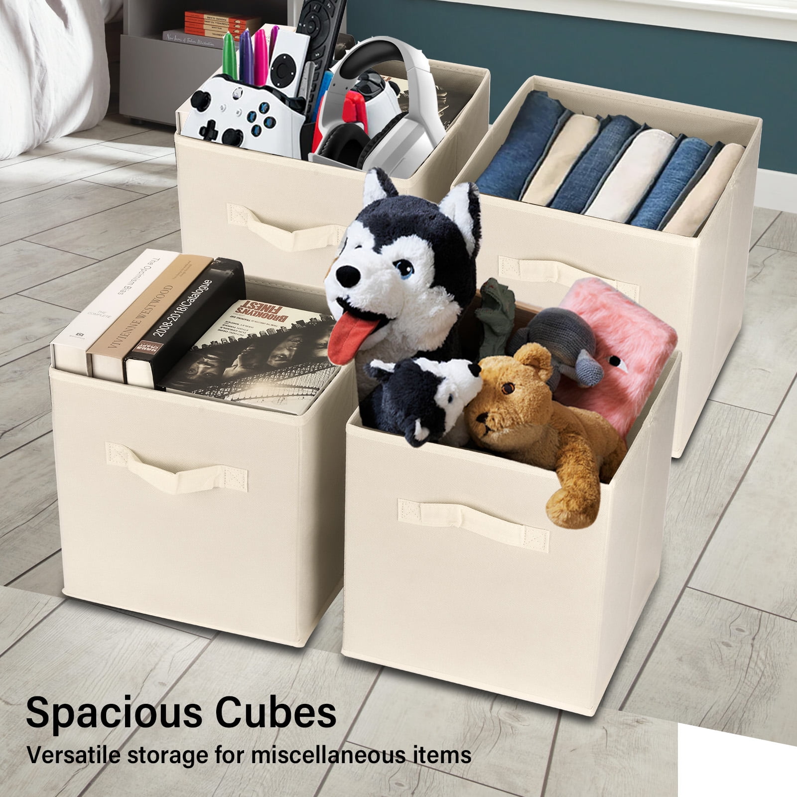 11 in Storage Cubes with Handle, 6 Pack Fabric Cube Storage Bins,Storage Boxes for Organizing Closet Bins,Pink