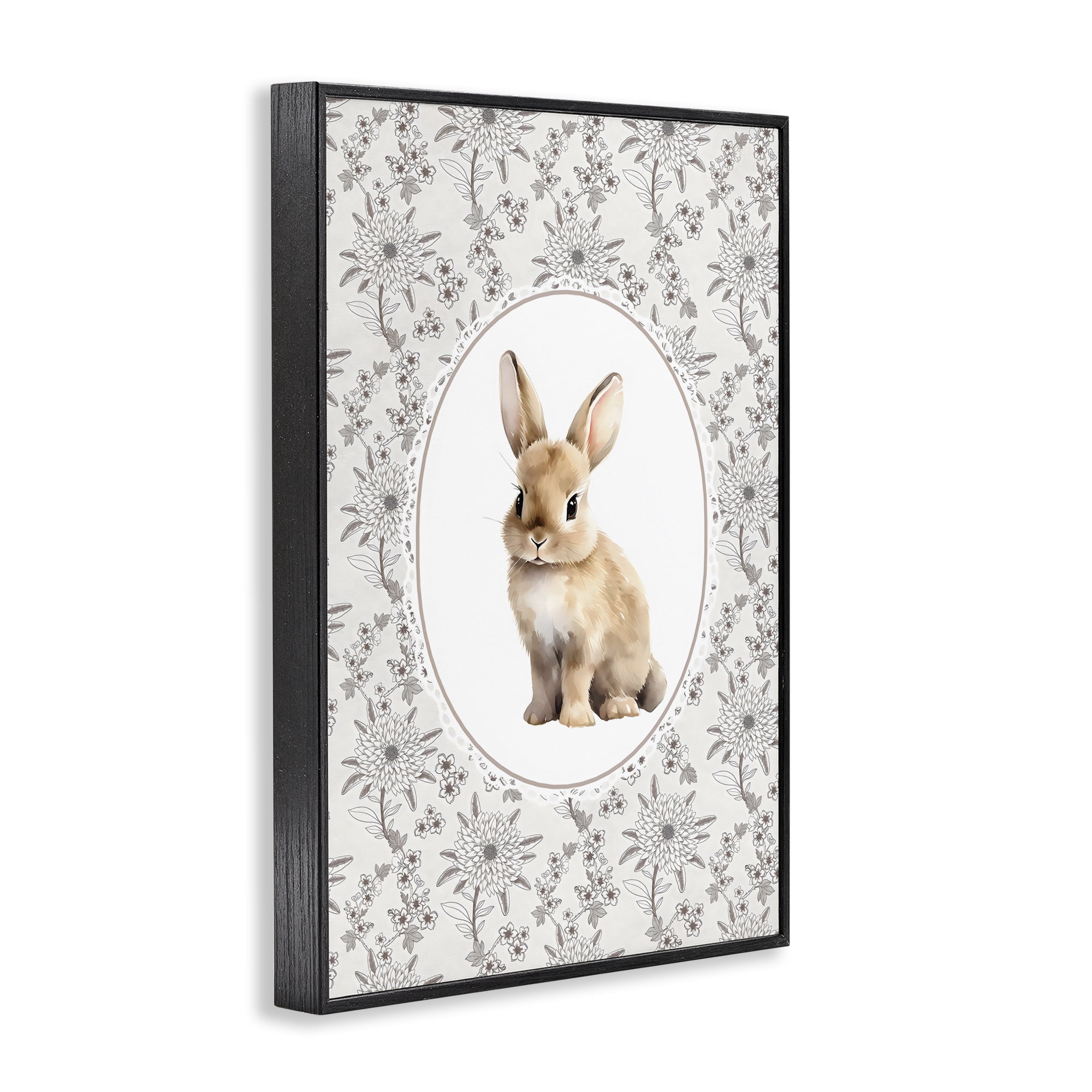 Stupell Industries Mauve Botanical Bunny Black Framed Giclee Art, design by Ink Drop Loft