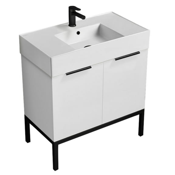 Nameeks Derin-3217-C Derin 32" Free Standing Single Basin Vanity Set - Gloss White / Black