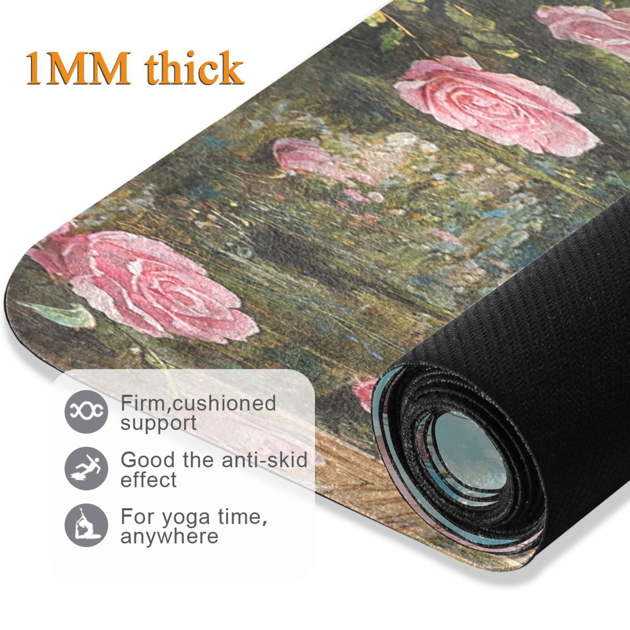 BZSMCE Yoga Mat Women Pink Hot Air Balloons Roses Fitness Mat