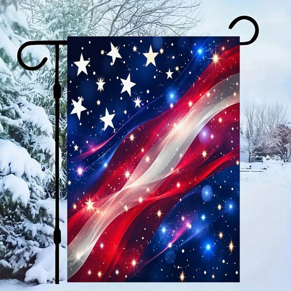 RKSupls Patriotic Linen Double Sided Garden Flag, Independence Day Themed Yard Decor, Creative Fireworks Starry Sky Outdoor Banner for Holiday Lawn