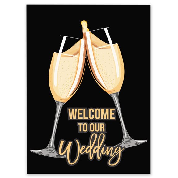 Darling Souvenir MADE WITH LOVE Champagne GlassesLargeWelcomeSign, Decorative PosterWelcomeTo Our Wedding Poster For Easel Wedding Collection- 18x12