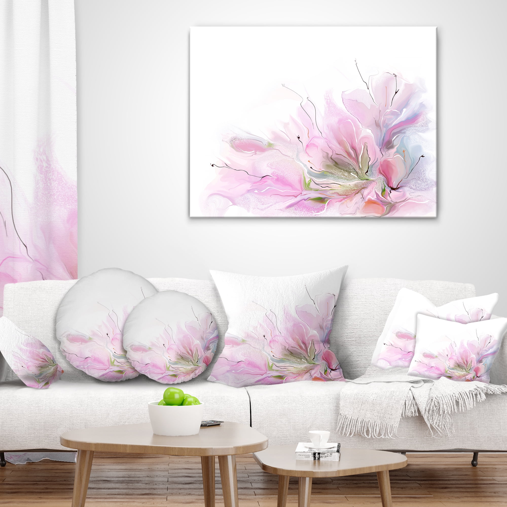 Designart Lovely Pink Flowers - Abstract Floral Throw Pillow - 12x20