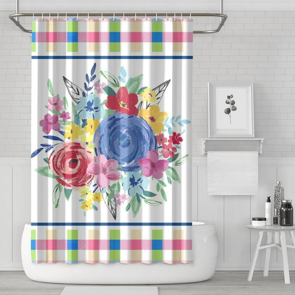 Pioneer Colorful Floral Shower Curtain for Bathroom Home Decor Bathtubs Waterproof Fabric Curtain with 12 Hooks 72x72in