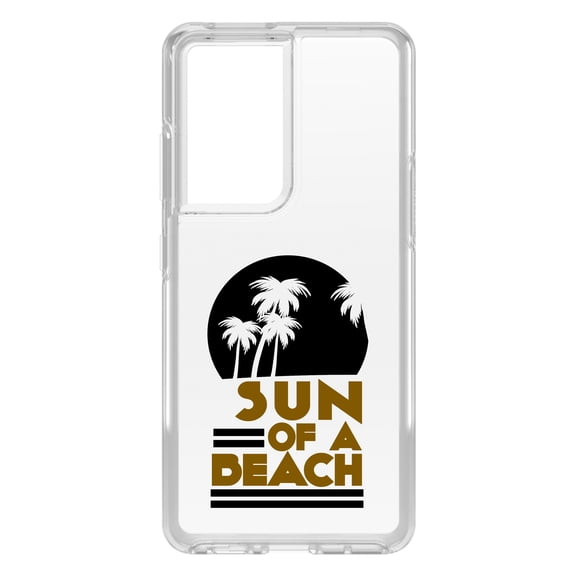 DistinctInk Clear Shockproof Hybrid Case for Galaxy S21 ULTRA 5G (6.8" Screen) - TPU Bumper Acrylic Back Tempered Glass Screen Protector - Sun of a Beach