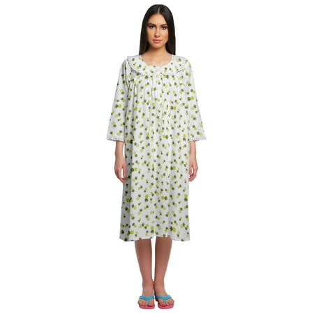 

Moomaya Button Placket Knee Long Nightdress For Women Printed Nightwear