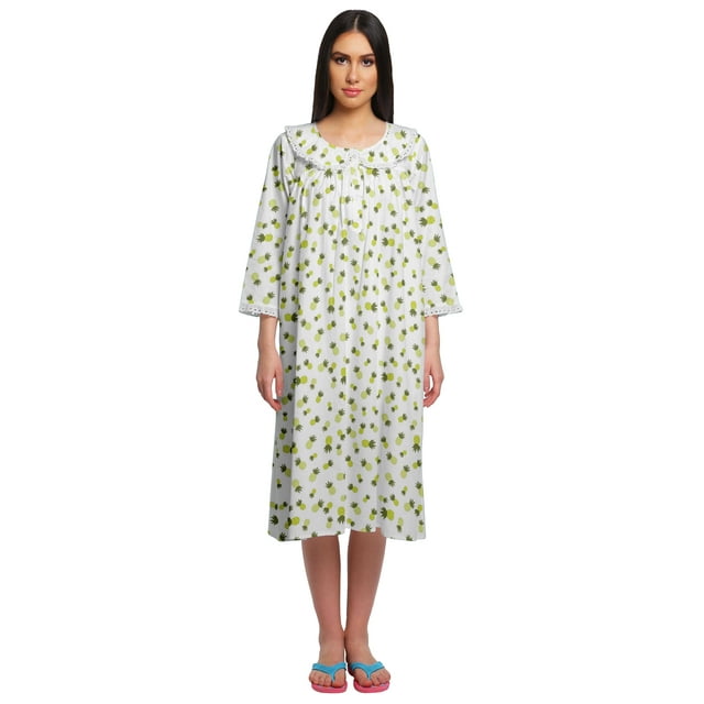 Moomaya Chemise de Nuit d'Allaitement en Coton à Col Rond Imprimée pour Femmes