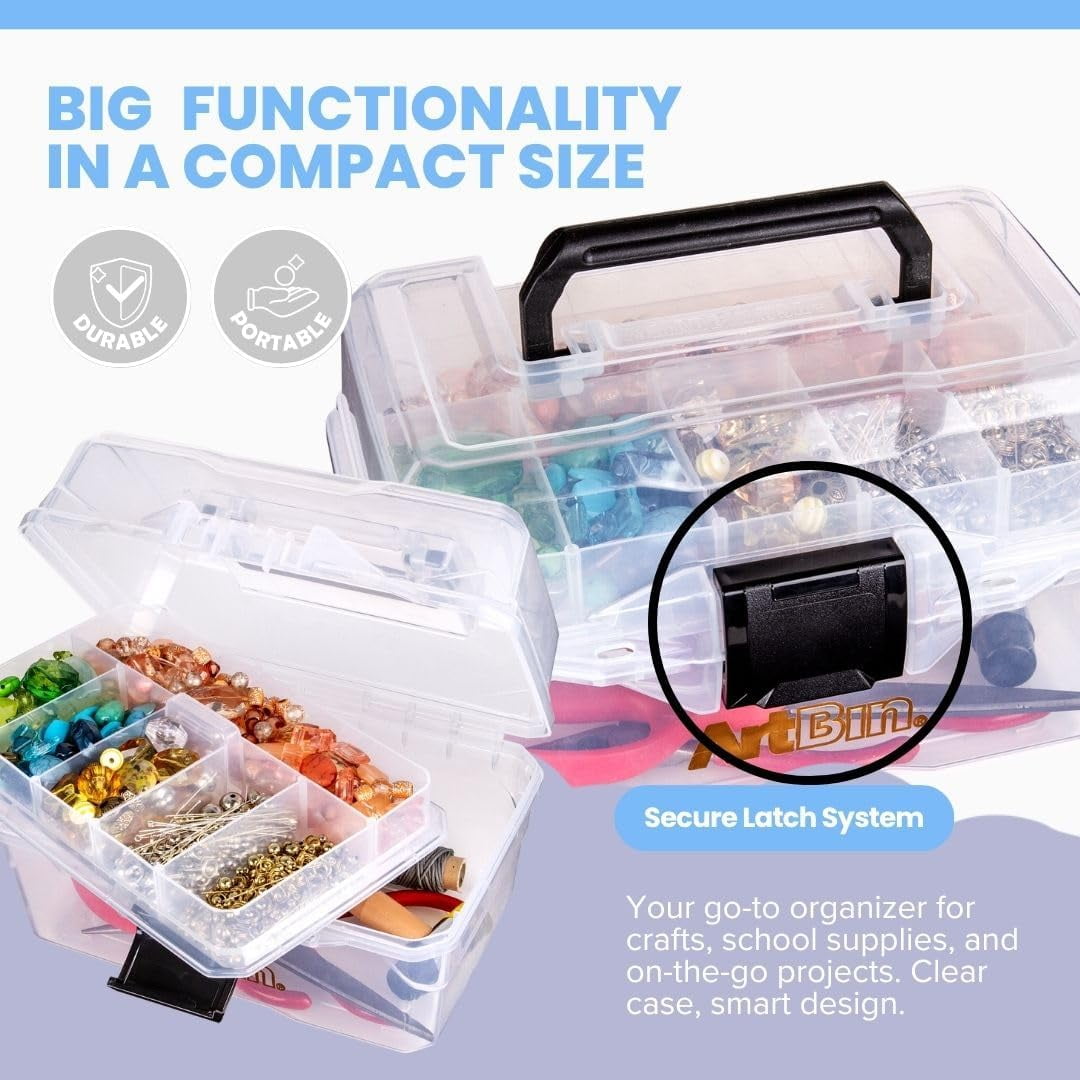 SHAANXIXIAN 6890AG Small Project Box, Portable Art & Craft Organizer with Lift-Out Tray, [1] Plastic Storage Case, Clear