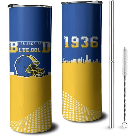 Los Angles Football City Classic Team Color Year 20oz Stainless Steel Tumbler with Lid and Straw for Football Fans Men Women Gifts Skinny Travel Cup Keeps Drinks Cold & Hot