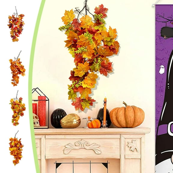 Xuniizn Fall Hanging Plant with Pot, 32" Fake Plants for Fall Decor Faux Plant Maple Leaf Garland Wall Hanging Vines for Thanksgiving Table Decoration, Fall Decorations for Home