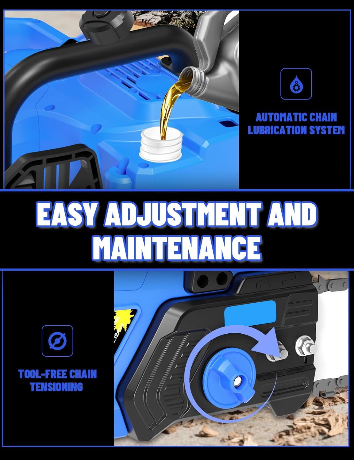 AZZUNOX 16 Inch Brushless Cordless Chainsaw, Tool-Free Tension & Auto Oiler, with Battery and Charger for Wood Cutting Tree Trimming