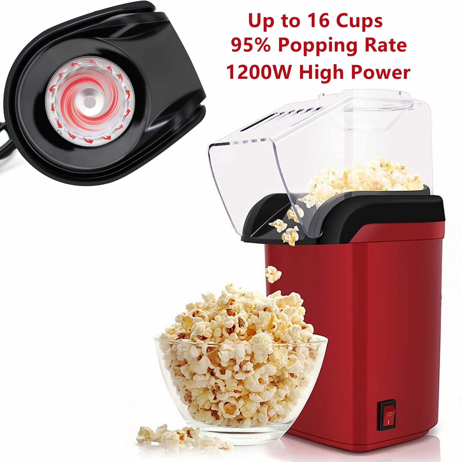 LONGOMA Electric Popcorn Popper, Hot Air Popcorn Maker, Butter Melting Tray, Large Capacity, Healthy Snack