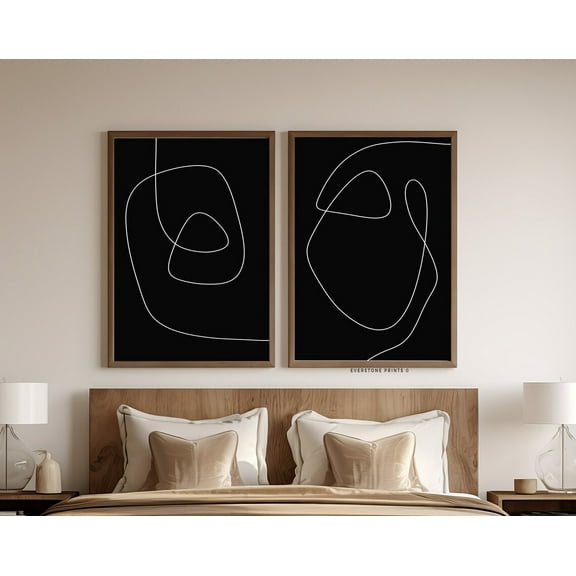 Luvia Minimalist Black Set Of 2 Line Art Print, Black White Line Art Minimalism Abstract, Neutral Abstract Prints, Modern Wall Decor Set 2 Prints 8x12 UNFRAMED