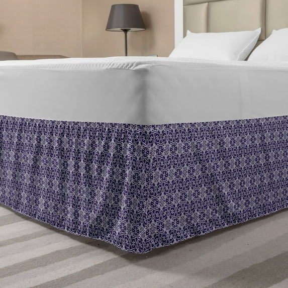 Vibrant Bed Skirt, Rhythmic Mandala Inspired Meditative Detailed Floral Illustration, Elastic Bedskirt Dust Ruffle Wrap Around for Bedding Decor, 4 Sizes, Quartz and White, by Ambesonne