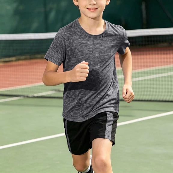SGFCWSX Boys 2 Piece Athletic Outfits Summer Quick Dry Short Sleeve T Shirt Shorts Sports Set for Kids Gray Size 4T