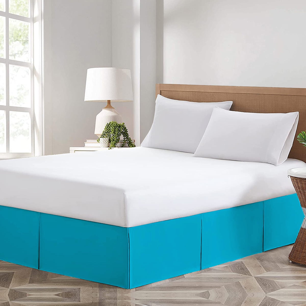 Turquoise Blue Solid Pleated Bed Skirt Full Size 11 Inch Drop Split