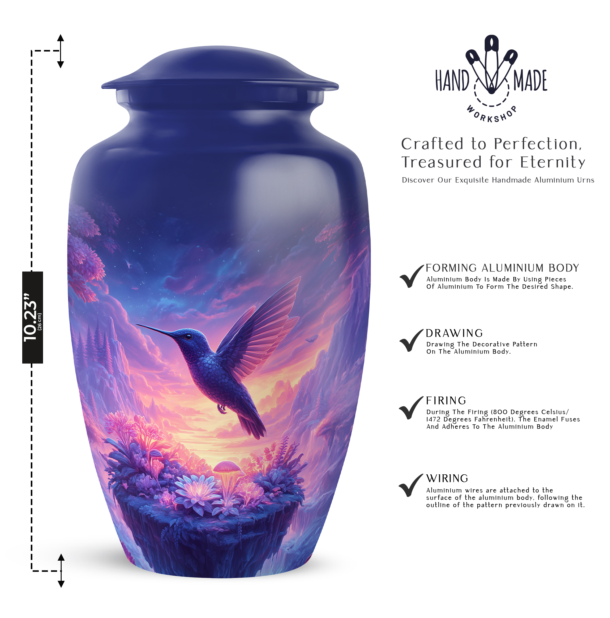 Humming Bird Funeral Urn For Women - 1 Large Purple Cremation Urns For Human Ashes Adult Male - Pink Mini Urns For Human Ashes Set Of 4 - Flowers Funeral Urn For Male, Combo, Blue 10&3 Inch