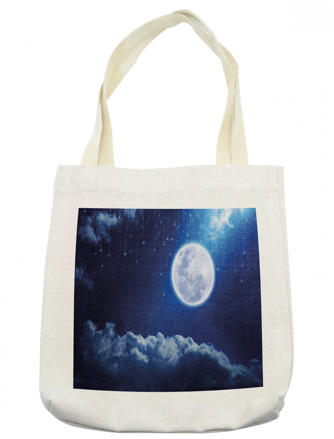 Moon Tote Bag, Full Moon Mysterious Falling Stars Heavens Clouds