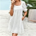 thumbnail image 5 of Ladies Fashion Casual Short Sleeves Solid Color Dress Dress Vacation Beach Dress Summer Beach Dress Daytime Dresses for Women Casual Button Front Dress Dresses for Women Midi Length Smocked Dresses, 5 of 8