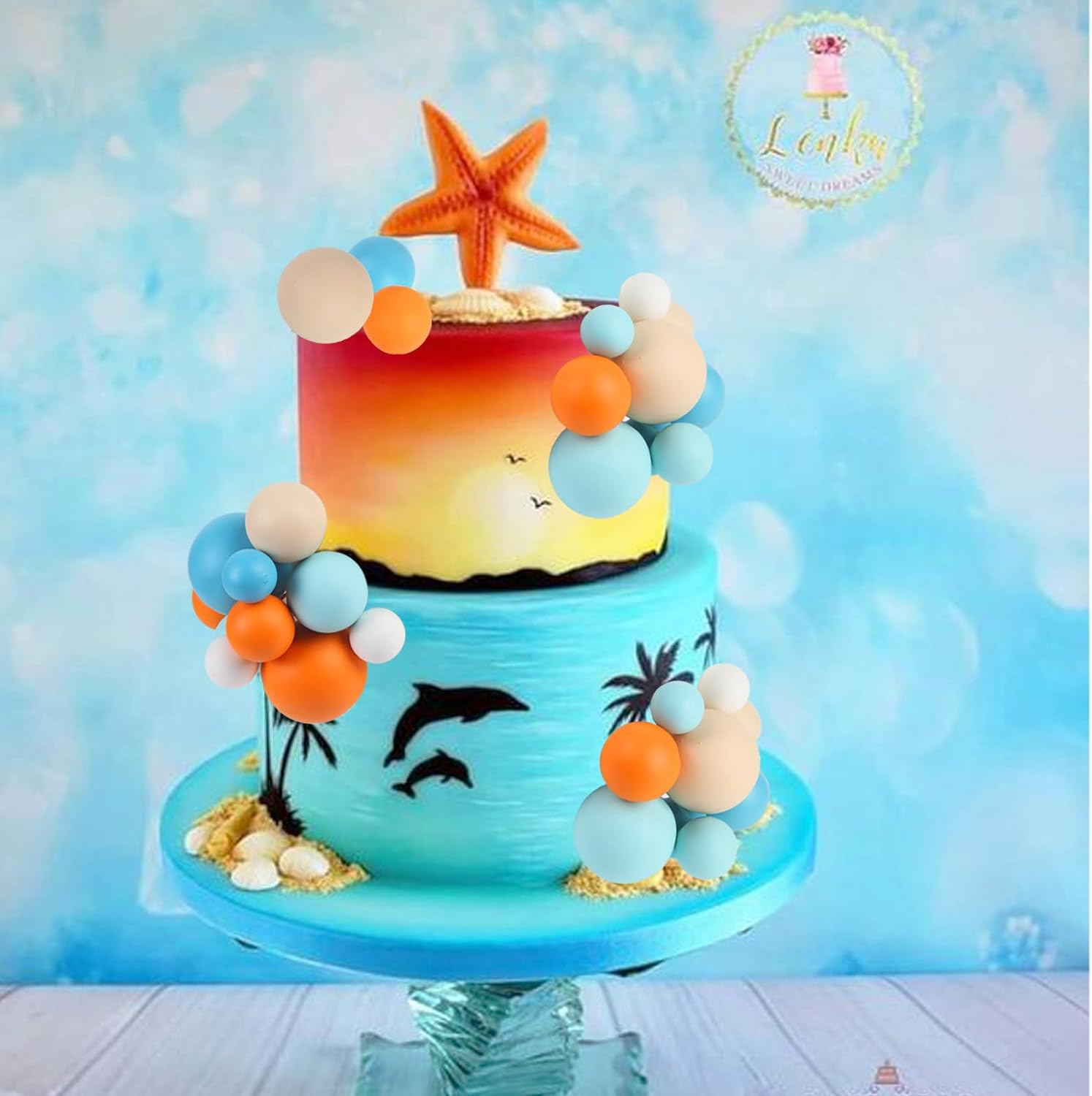 52 Stück Ball-Kuchen-Deko – In Orange, Khaki, Blau & Weiß, 4 Größen, Perfekt Für Geburtstag, Baby Shower & Geschlecht Reveal