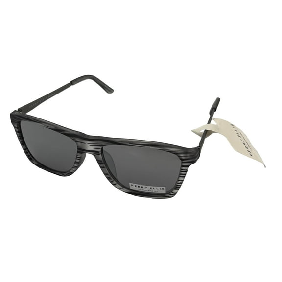 Perry Ellis Plastic Frame Flash Lens Men's Black Stripe Square Sunglasses, Black