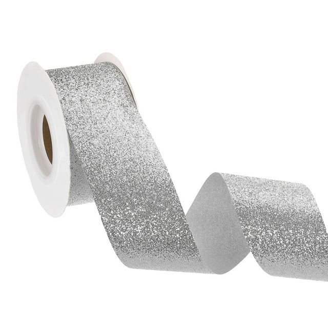 1-1/2" x 10 Yards Sparkle Ribbons, Gift Wrapping Crafts Cut Edge Ribbon, Silver