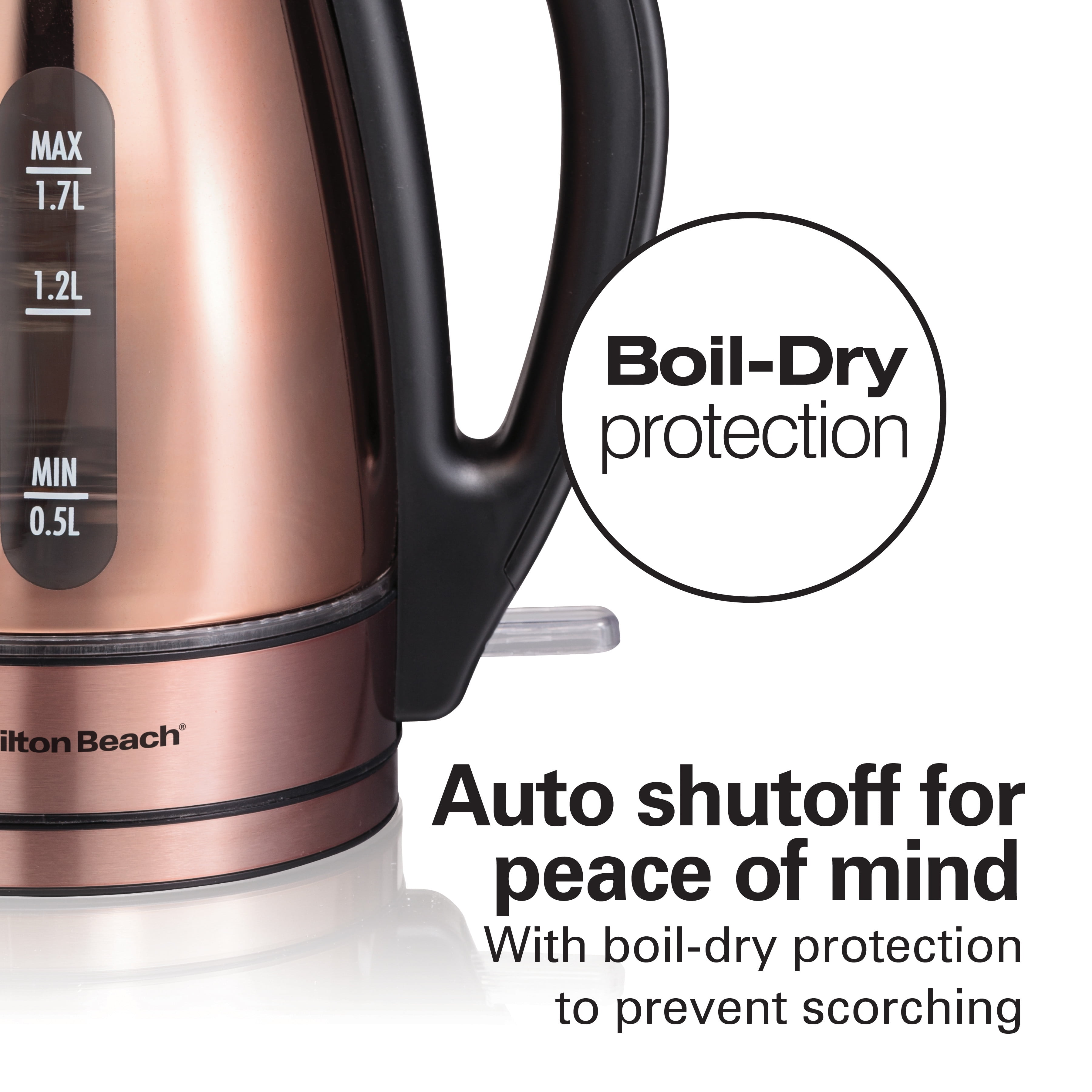 Hamilton Beach Glass 1.7 Liter Electric Kettle, Copper, Glass and  Stainless, Model 40876 