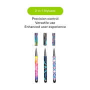 onn 2-in-1 Stylus Pen Set with Built-In Ballpoint Pen, Multicolor, 3 Count
