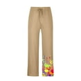 thumbnail image 7 of IROINNID Wide Leg Pants for Men Cotton Linen Wide Leg Pants Printed Drawstring Waist Breathable Sports Pants Loose Fit Trousers,Beige, 7 of 7