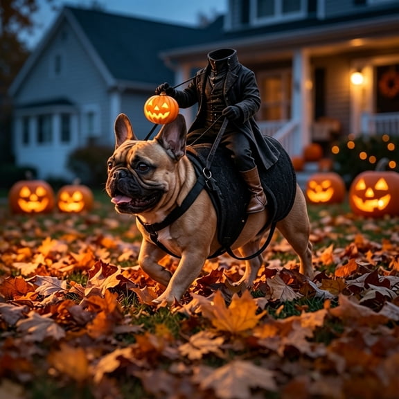 Light-Up Headless Horseman Pet Costume, Pumpkin Rider Harness for Small Dogs and Cats, Adjustable Halloween Costume for Dogs Cats