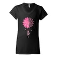 thumbnail image 2 of Wild Bobby, Faith Pink Ribbon Sunflower, Breast Cancer Awareness, Women Standard V-Neck Tee, Black, Small, 2 of 5