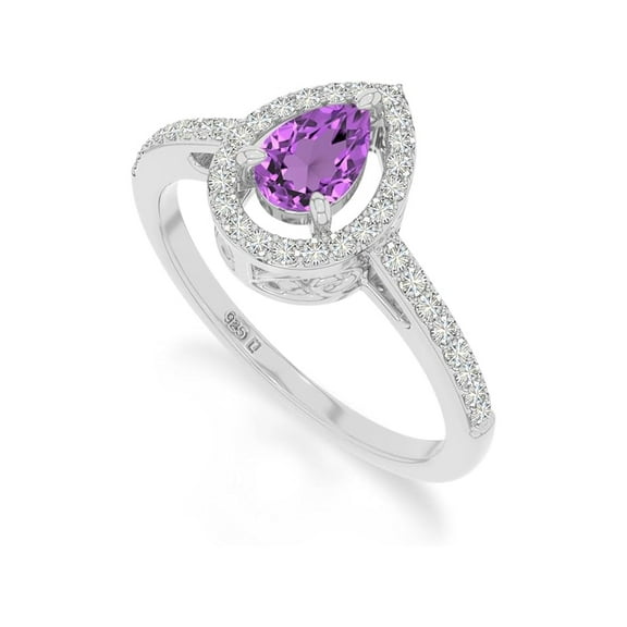 925 Sterling Silver Pear 1 Ctw Amethyst Gemstone Halo Women Engagement Ring, Wedding, Anniversary Bridal Rings, Gift For Her_10.5