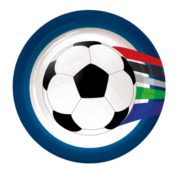 30CT 9IN Soccer Tableware Plate, Black, White, Red, Green, Blue and Gray, Soccer by Way To Celebrate