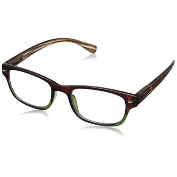 peepers aficionado rectangular reading glasses, brown & green, 2.5