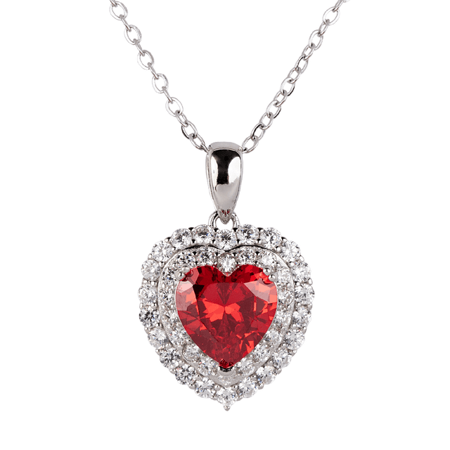 Collar para Mujer de Plata .925 con Zirconia Cúbica, LuckyLy Cadena y Dije de Corazón Brillante – Joyería Ideal como Regalos para Mamá y Regalos para Mujer San Valentín y Navidad, Modelo Zaria rojo