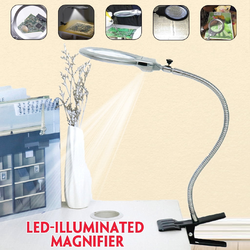 LED Magnifier Floor Stand with Stand Magnifying Glass Lens Table Lamp Gooseneck