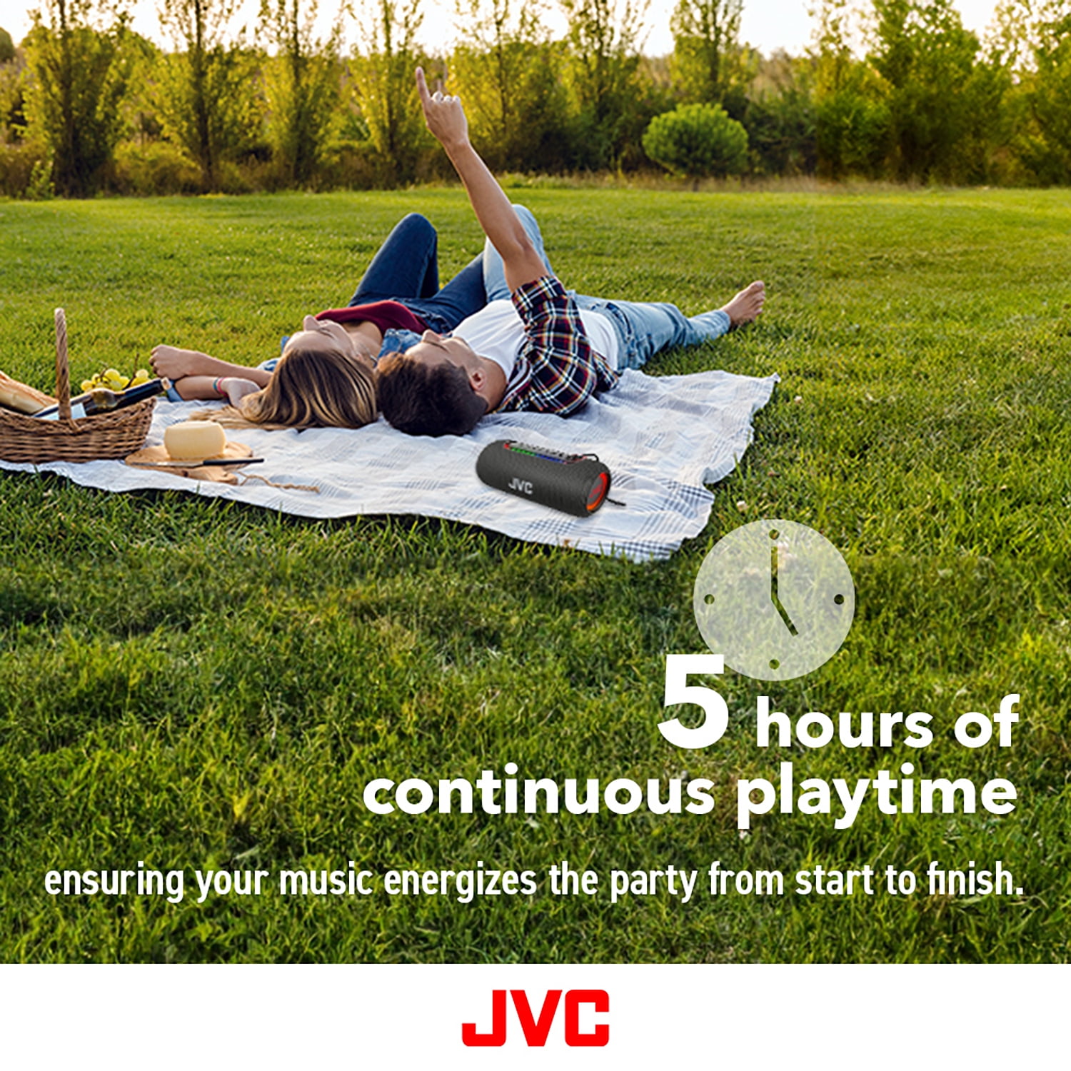 JVC Illuminated Portable Wireless Speaker with 20W max outputs, Dynamic Sound, Bluetooth 5.0, TWS Capability, USB-C, IPX5, AUX in, up to 5-Hour Battery Life - SPPA5BTB (Black)