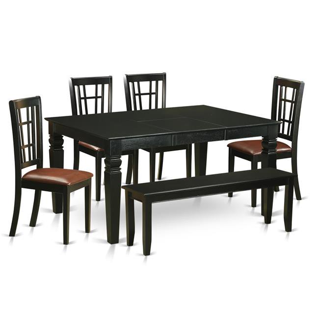 Kitchen Set - Kitchen Table & 4 Chairs Coupled with a Bench, Black - 6