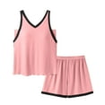 thumbnail image 6 of Feancey Plus Size Pajama Short Sets for Women Colorblock Casual Pjs Shorts Set Ruffle Tank Tops Sleepwear Two Piece Built in Bra Loung 2 Piece Outfits 90 Percent Off Clearance Sale Pink XXL, 6 of 9